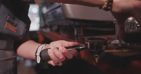 Barista Preparing Coffee Machine And Brewing Espresso Coffee At Cafe Stock Footage 237710361