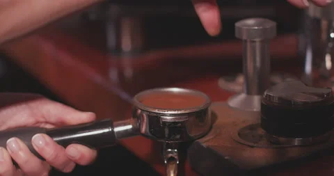 Barista Preparing Coffee Machine And Brewing Espresso Coffee At Cafe Stock Footage 237710364