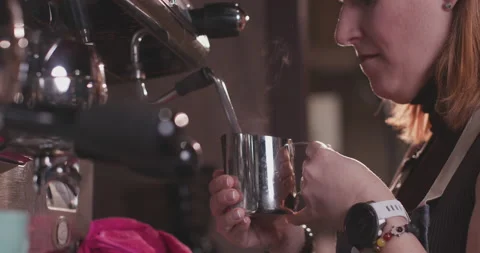 Barista Preparing Coffee Machine And Brewing Espresso Coffee At Cafe Stock Footage 237722942