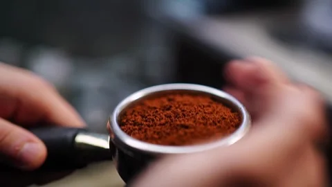 Barista preparing coffee before tempering Stock Footage 303834765
