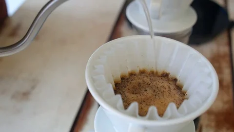 Barista Preparing Filtered Coffee at Coffee Shop. Closeup Stock Footage 74258969