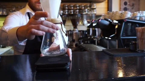 Barista preparing to make Chemex coffee Video stock 84834989