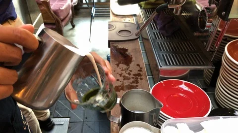 Barista preparing matcha latte Stock Footage 108631982