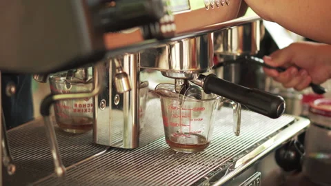 Barista press automatic coffee machine Stock Footage 186924855