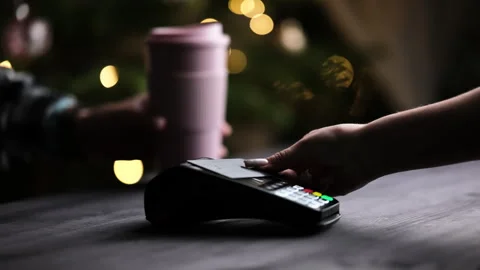 Barista Processing Payment With Terminal And Selling A Coffee Stock Footage 311713713