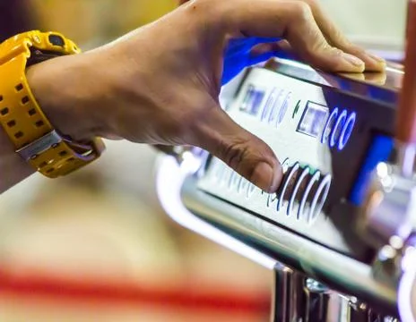 Barista setup system Espresso machine at cafe. Stock Photos