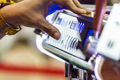 Barista setup system Espresso machine at cafe. Stock Photos