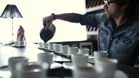 Barista shows a master class in cooking coffee Stock Footage 62237407