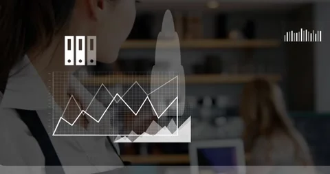 Barista tapping tablet screen to sync cloud data management, activating animated Video stock 317185577