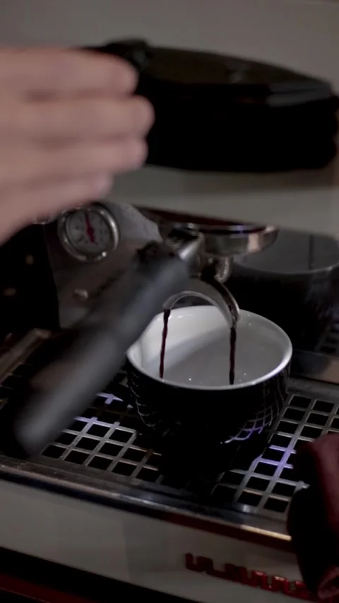 Barista Turning On Coffee Machine And Brewing Espresso Stock Footage 300069970