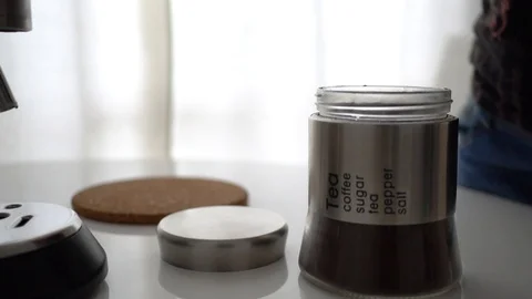 Barista at work in the cafe, close-up. Coffee making process in professional Stock Footage 101445840
