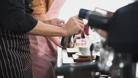 Barista worker people preparing special beverage espresso Stock Footage 135446953