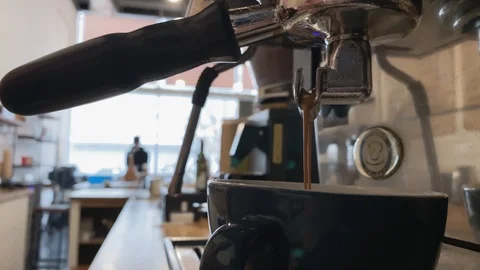 Barista working. The process of making coffee. Pouring coffee stream 스톡 동영상 123553224