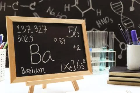 Barium and symbol structural formula chemical on the blackboard 写真素材