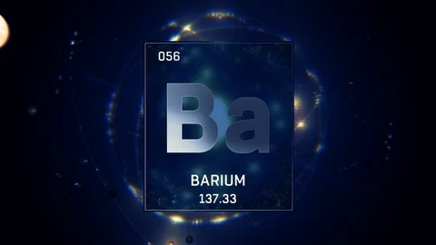 Barium as Element 56 of the Periodic Table 3D animation on blue background 库存影片 119674127