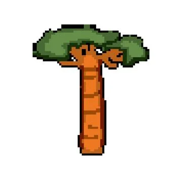 Bark baobab tree pixel art vector illustration Stock Illustration