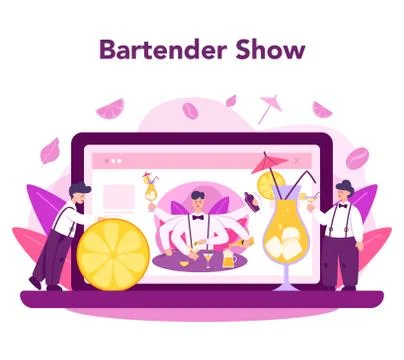 Barkeeper online service or platform. Online barman show. Bartender Stock Illustration