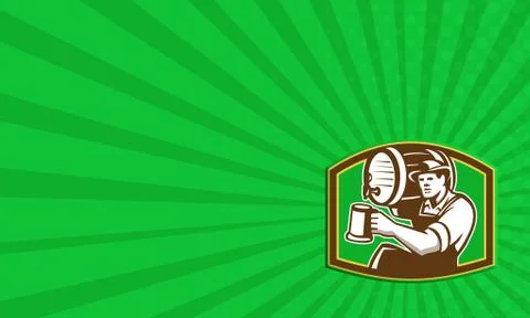 Barman bartender pour beer barrel retro Illustrazione stock