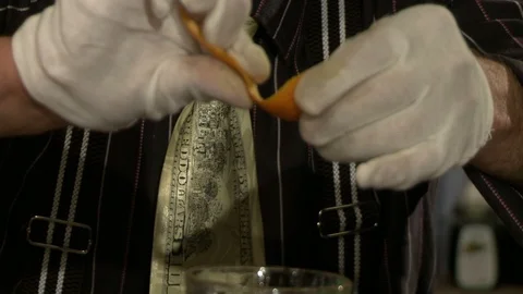 Barman in disposal gloves making cocktail video Stock Footage 87586914