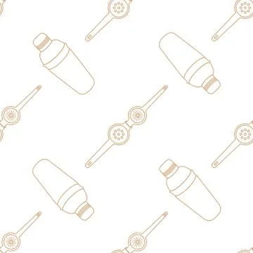 Barman equipment contour seamless pattern. Illustrazione stock