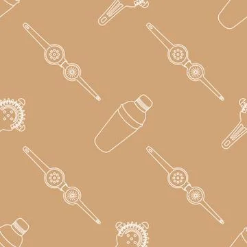 Barman equipment contour seamless pattern. Stock Illustration