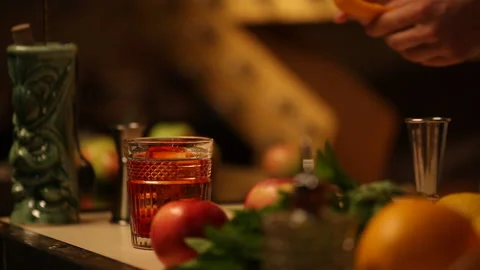 Barman finishing making cocktail. Stock Footage 122000225