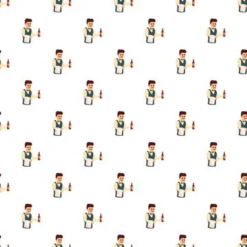 Barman holding bottle repeat pattern hospitality service Illustrazione stock