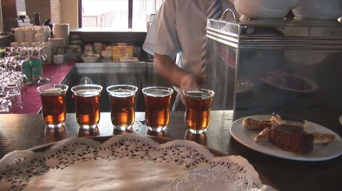 Barman makes tea Stock Footage 3666811