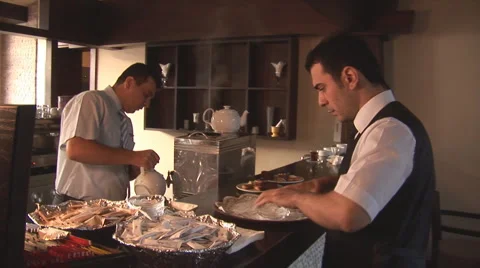Barman makes tea Stock Footage 3668578