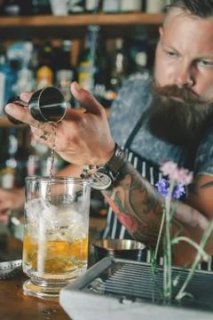 Barman is making cocktail Stock Photos