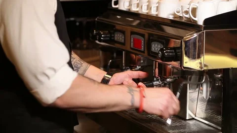 Barman making coffee, The bartender at the back face is not visible, Barista Stock Footage