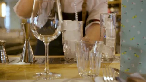 Barman mixing ice Stock Footage 83715903