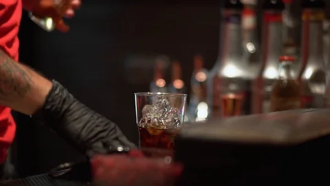 Barman Preparing Alcoholic Beverage Shake Cocktail Gin Tonic Wooden Counter Stock Footage 127626501