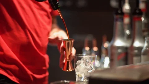 Barman Preparing Alcoholic Beverage Shake Cocktail Gin Tonic Wooden Counter Stock Footage 127626504