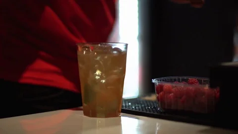 Barman Preparing Alcoholic Beverage Shake Cocktail Gin Tonic Wooden Counter 動画素材 127626535