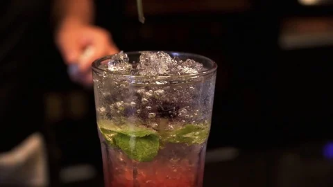Barman Preparing Alcoholic Beverage Shake Cocktail Gin Tonic Wooden Counter Видео 128493300