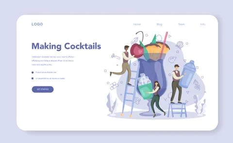 Barman preparing alcoholic drinks with shaker at bar web banner Stock Illustration