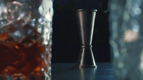 The barman is preparing a summer, refreshing alcohol cocktail Negroni Stock Footage 87384734