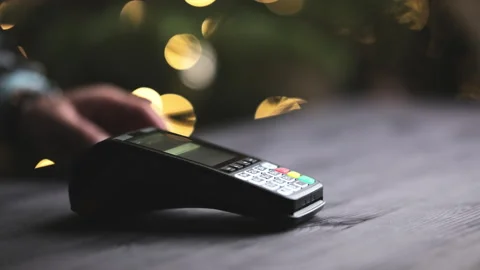 Barman Processing An Order Payment With Credit Card On A Wireless Terminal Stock Footage 317984006