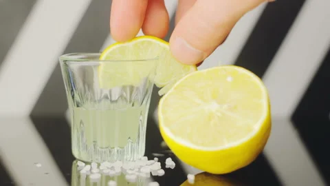 Barman Put On Slice Of Lemon On The Edge Of Glass With Alco Drink Stock Footage 111840241