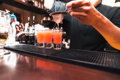Barman stir alcohol. Process of preparing a cocktail Stock Photos