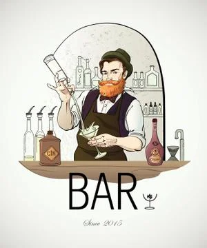 Barman in work Stock Illustration