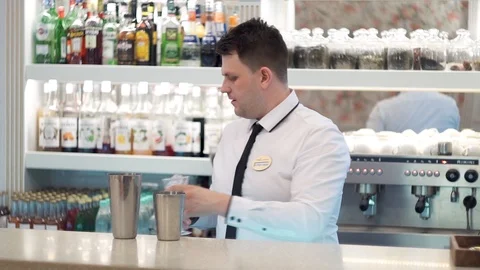 The barman is working behind the bar 4 Video stock 101967523