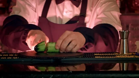 Barmen cut cucumber Stock Footage 85976466