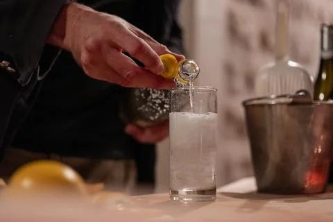 A barmen prepares a soft drink Stock Photos