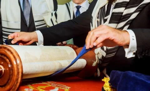Barmitzvah reading Torah scrolls Holy city of Jerusalem on Holiday Stock Photos