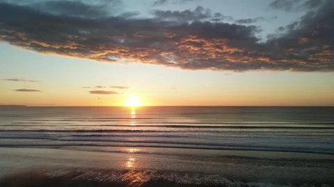 Barmston Beach forward flight sunrise Stock Footage 247490623