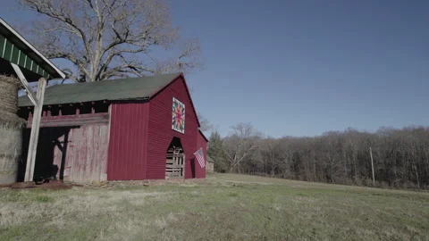 Barn with American Flag, drone Stock Footage 170192165