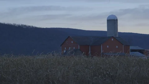 Barn and silo in the field Stock Footage 103817205