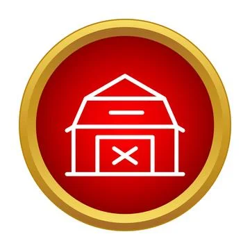 Barn building icon on red push button Stock Illustration